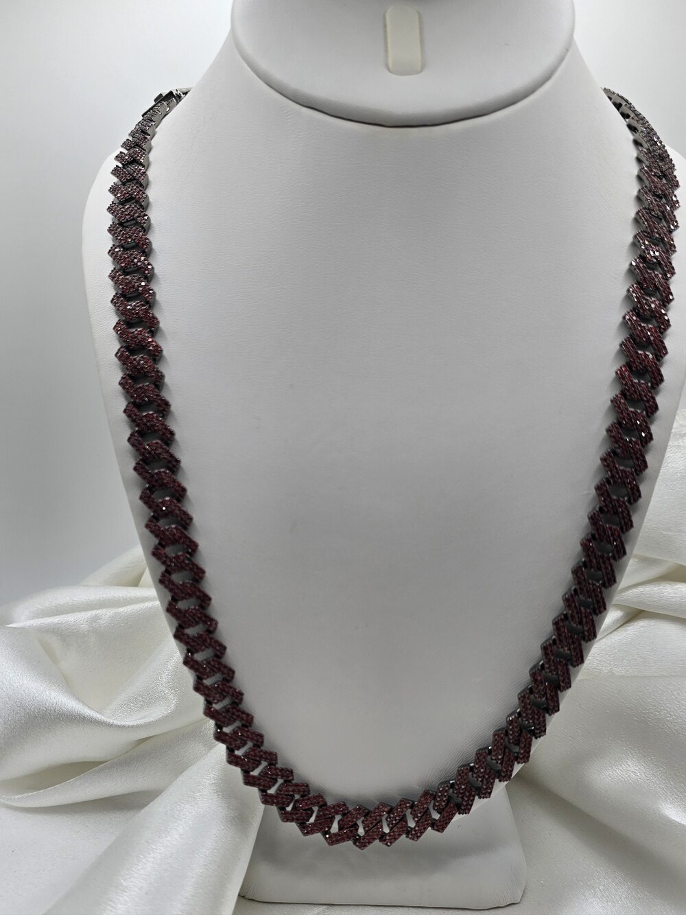 Black Rhodium Over Sterling Silver 925 Red Moissanite Miami Cuban Necklace